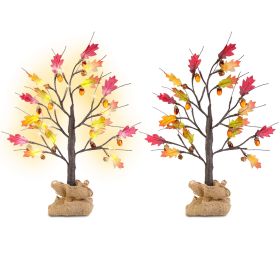 2Pcs 2FT Lighted Maple Trees - 24 LED Battery Powered with Timer