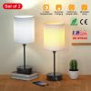 Set of 2 Modern Bedside Table Lamps – 3 Color Modes, USB-C & USB-A Ports, AC Power Outlet, Pull Chain, E26 Bulb Compatible | iMounTEK