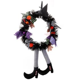 Halloween Witch Wreath - Pumpkin Door Decoration with Hat & Legs