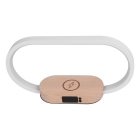 iMounTEK Touch Control Bedside Table Lamp with Clock & Wireless Charging – Dimmable LED Nightstand Reading Lamp, White & Wood, Modern Design