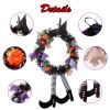 Halloween Witch Wreath - Pumpkin Door Decoration with Hat & Legs