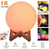 3D Printed Moon Lamp Night Light – 16 Color LED, Touch & Remote Control, Rechargeable, 3.15in | iMounTEK