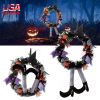 Halloween Witch Wreath - Pumpkin Door Decoration with Hat & Legs