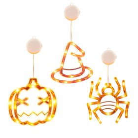 3-Pack Halloween Window Lights - Spider Witch Hat Pumpkin Orange LED