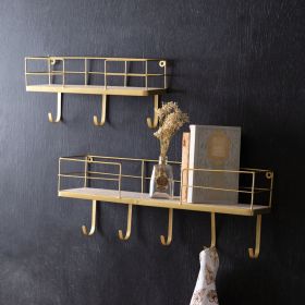 Gold Finish Shelves with Hooks - Set of Two  Stylish and Functional Storage Solution