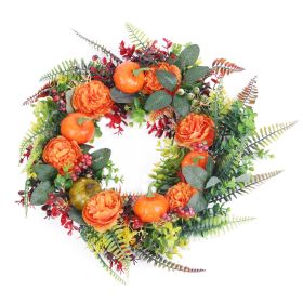 17.71" Autumn Wreath - Pumpkin Mixed Leaves Fall Door Decoration