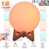 3D Printed Moon Lamp Night Light – 16 Color LED, Touch & Remote Control, Rechargeable, 3.15in | iMounTEK