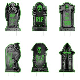 6Pcs Halloween RIP Tombstone Yard Signs - Glow Dark with 12 Stakes