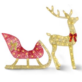 Lighted Christmas Reindeer & Sleigh - 8 Modes Indoor Outdoor Display