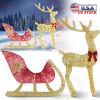 Lighted Christmas Reindeer & Sleigh - 8 Modes Indoor Outdoor Display