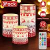 Christmas Flameless LED Pillar Candles (Set of 3) – Deer Design, 12 Colors, 3 Lighting Modes, Remote & Timer