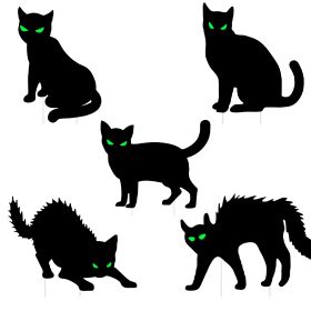 5Pcs Halloween Cat Yard Signs - Glow in Dark with 10 Stakes