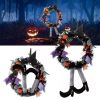Halloween Witch Wreath - Pumpkin Door Decoration with Hat & Legs