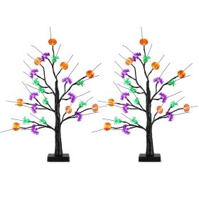 2-Pack 1.97FT Lighted Halloween Trees - Black with Timer & Twigs