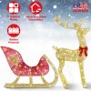Lighted Christmas Reindeer & Sleigh - 8 Modes Indoor Outdoor Display