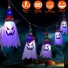 Halloween Ghost Witch Hat String Lights – 11.6ft Outdoor/Indoor Decorative Lanterns, Flashing LEDs, Waterproof | iMounTEK