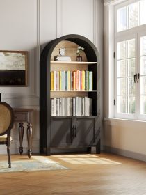66.70 inch Tall Arched Bookcase with Storage, Mid-Century Modern 3-Tier Arched Cabinet with Door