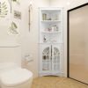 Corner Storage Cabinet, 63.3" Tall Freestanding Bookcase with Doors & Adjustable Shelves, 5-Tier Corner Display Cabinet for Living Room, Office