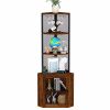 65" Corner Storage Cabinet with Door, Shelves, Wine Glass Rack, and Charging Station – 6-Tier Freestanding Corner Shelf with AC/USB Outlets