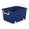 4-Pack Kids Rolling Toy Storage Bins with Handles, Stackable Wheeled Organizer, Blue
