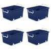 4-Pack Kids Rolling Toy Storage Bins with Handles, Stackable Wheeled Organizer, Blue