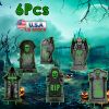 6Pcs Halloween RIP Tombstone Yard Signs - Glow Dark with 12 Stakes