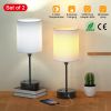 Set of 2 Modern Bedside Table Lamps – 3 Color Modes, USB-C & USB-A Ports, AC Power Outlet, Pull Chain, E26 Bulb Compatible | iMounTEK