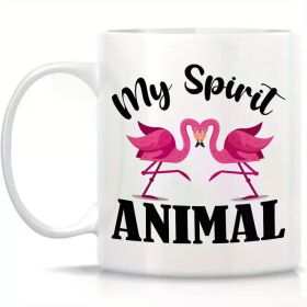 1pc 11oz Ceramic Coffee Mug – "My Spirit Animal" Flamingo Design, White with Pink Accents, Perfect for Home Decor,