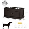 PawHut Double Elevated Dog Bowls for Large Dogs, Raised Dog Feeding Station with 2 Stainless Steel Bowls, Storage Drawer & Wood Stand for Cats, Brown