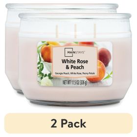 (2 Pack) Mainstays White Rose & Peach 3-Wick Scented Candles, 11.5 oz – Floral & Fruity Aromatherapy, 25-Hour Burn