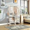 Portable Wardrobe Closet with 6 Shelves & 2 Hanging Rods - Multi-Layer Storage Organizer with Hooks for Bedroom, Living Room