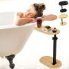 Bamboo Bathtub Tray Table Bath Side Table with Metal Base Adjustable Height