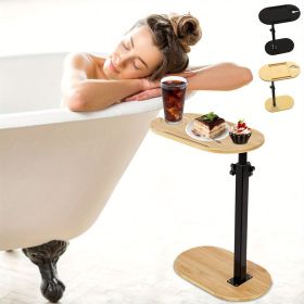 Bamboo Bathtub Tray Table Bath Side Table with Metal Base Adjustable Height