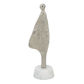 3x2.5x11" Abstract Aluminum Human Figurine on Marble Stand, Silver/White