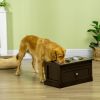 PawHut Double Elevated Dog Bowls for Large Dogs, Raised Dog Feeding Station with 2 Stainless Steel Bowls, Storage Drawer & Wood Stand for Cats, Brown