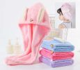 Cute Hair Wrap Towel Microfiber Drying Hair Turban Towel with Ears Pink