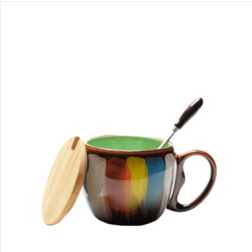 Creative Ceramic Mug with Lid & Spoon (Color: Green)