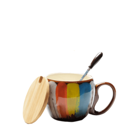 Creative Ceramic Mug with Lid & Spoon (Color: Yellow)