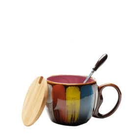 Creative Ceramic Mug with Lid & Spoon (Color: Pink)