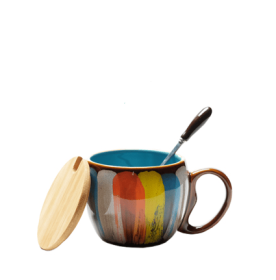 Creative Ceramic Mug with Lid & Spoon (Color: Blue)