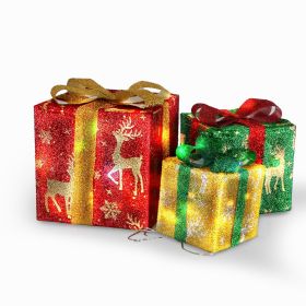 Set of 3 Christmas Lighted Gift Boxes - 50 LED Battery Powered IP44 (Option: 3PcLightedGiftBoxDeer)