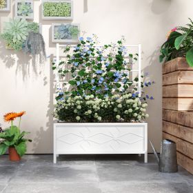 Outdoor Planter Box Galvanized Raised Garden Bed With Trellis For Climbing Vines (Color: White)