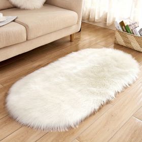 1pc Super Soft Area Rug, Plush Fluffy Faux Sheepskin Oval Floor Mat for Living Room Bedroom, Machine Washable Bedside Rugs (Color: White, size: 23.62*35.43inch)