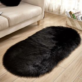 1pc Super Soft Area Rug, Plush Fluffy Faux Sheepskin Oval Floor Mat for Living Room Bedroom, Machine Washable Bedside Rugs (Color: Black, size: 31.5*47.24inch)