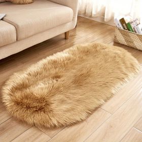 1pc Super Soft Area Rug, Plush Fluffy Faux Sheepskin Oval Floor Mat for Living Room Bedroom, Machine Washable Bedside Rugs (Color: Khaki, size: 31.5*47.24inch)