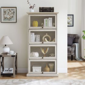 Glass display cabinet 4 Tier Glass Display Cabinet Storage Curio Cabinet with Flip up Glass Doors, Collectors Showcase Toy Figure Organizers Rack (Material: MDF+glass, Color: Antique White)