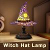 Witch Hat Lamps, Handcrafted Stained Glass Resin Wizard Hat Light Gothic Table Lamp for Halloween Decor