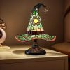 Witch Hat Lamps, Handcrafted Stained Glass Resin Wizard Hat Light Gothic Table Lamp for Halloween Decor