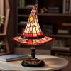 Witch Hat Lamps, Handcrafted Stained Glass Resin Wizard Hat Light Gothic Table Lamp for Halloween Decor