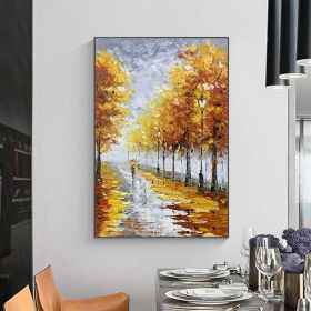 Minimalist Forest Oil Painting on Canvas Large Wall Art Original Abstract Tree Landscape Art Custom Painting Yellow Autumn Decor Home Decor (style: 01, size: 100X150cm)